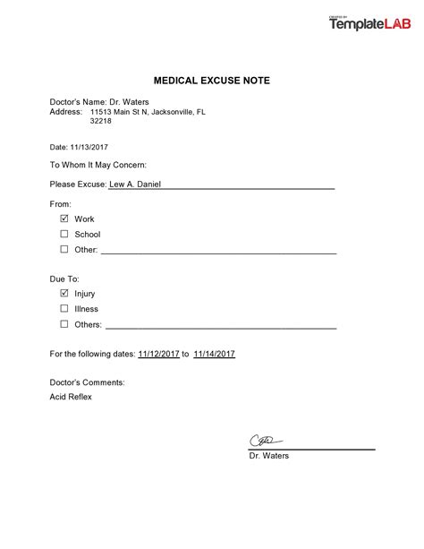 Fake Doctors Note Template For School