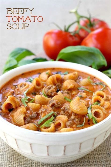 Creamy chicken, tomato and vegetable soup has been a reader favorite for over 8 years now! This Beefy Tomato Soup is loaded with beef and pasta ...