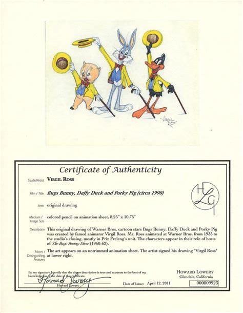 Warner Bros Animator Virgil Ross Color Drawing Bugs Bunny Daffy Duck