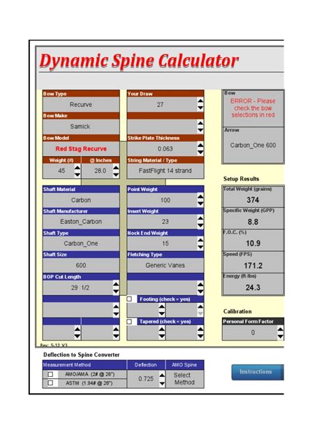 Dynamic Spine Calculator Rev 5 12 2007 Pdf Arrow Scoutcraft