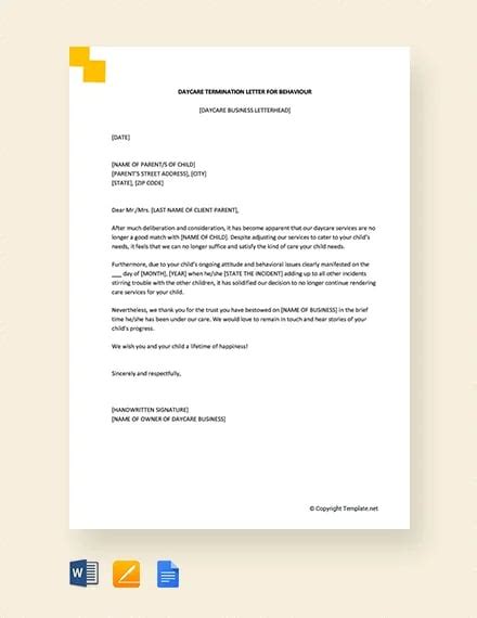 Daycare Termination Letter Templates 15 Free Sample Example Format
