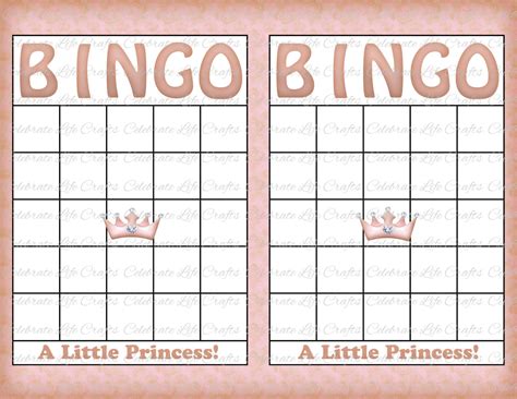 The empty grids are there for you to fill in but the numbers are specified as not all images have the same amount of boxes. Blank Baby Shower Bingo Cards Vintage Princess Printable