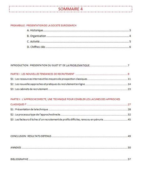exemple de sommaire pour memoire