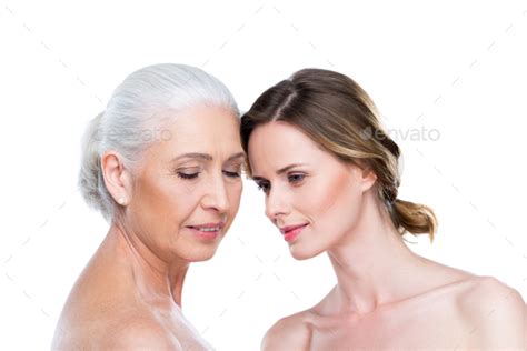 Naked Adult Daughter And Mother Isolated On White Purity Concept Stock Photo By Lightfieldstudios