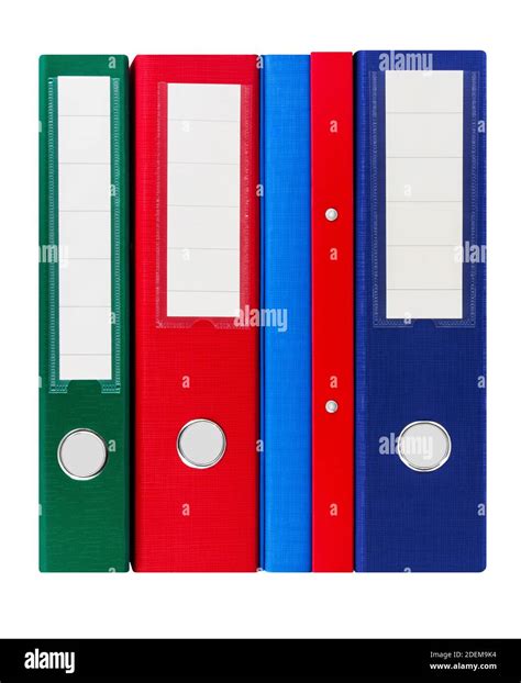 Various Colorful File Folders Isolated Against White Background Stock