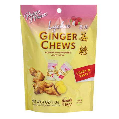 Prince Of Peace Lychee Ginger Chews 4 Oz Pouch Nassau Candy