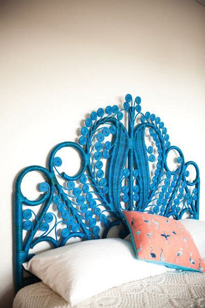 BLUE QUEEN PEACOCK BEDHEAD | Bed head, Painting wicker furniture, Cane furniture