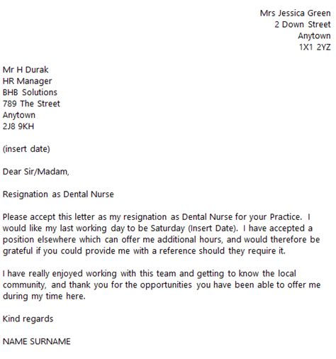 Your letter should never, in any way, level criticism, blame your employer's organization for your resignation, or explicitly compare the salary or benefits promised by a new employer to those they provided you as. Dental Nurse Resignation Letter Example - toresign.com