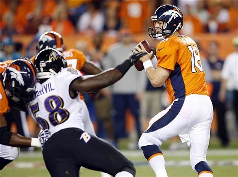 Ravens At Broncos Final Score Denver Steamrolls Baltimore 49 27 Peyton Manning Throws 7 Td Passes