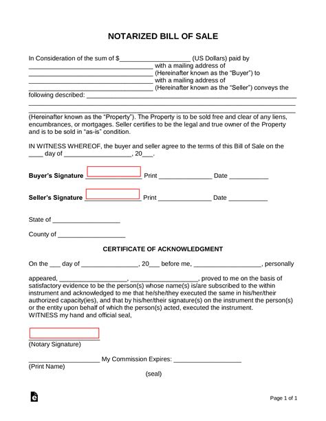 Free Notarized Bill Of Sale Form Word Pdf Eforms