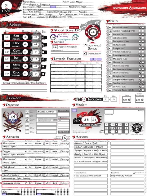 Character Sheet Generator V981 A4 Dungeons And Dragons Fantasy