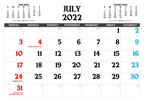 Free Printable July 2022 Calendar Pdf And Image