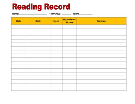 Reading Record Recording Sheet Teaching Resources