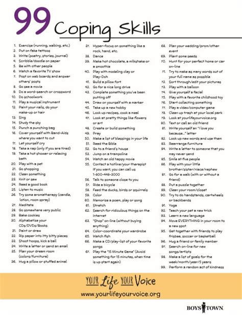 99 Coping Skills Printable Worksheet