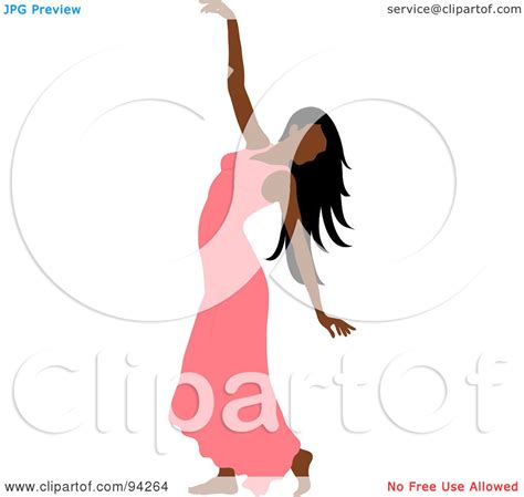 royalty free rf clipart illustration of a graceful hispanic woman dancing in a salmon pink
