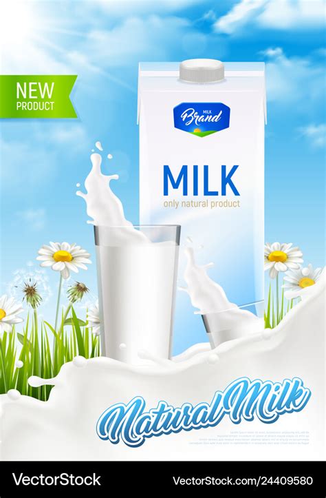 Natural Milk Advertising Poster Royalty Free Vector Image
