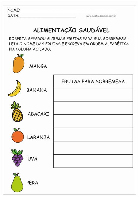 Atividades Sobre Alimentação Saudável Mestre do Saber