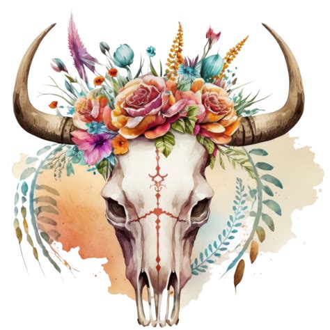 Floral Cow Skull Bull Skull Ai Generative 24171040 Png