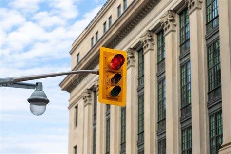 Traffic Light In Street With Buildings In Downtown District Of Ottawa