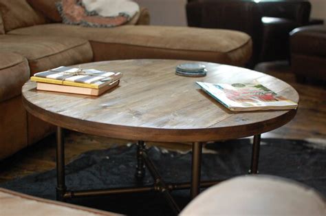 Round Industrial Coffee Table Industrial Pipe Wood Coffee
