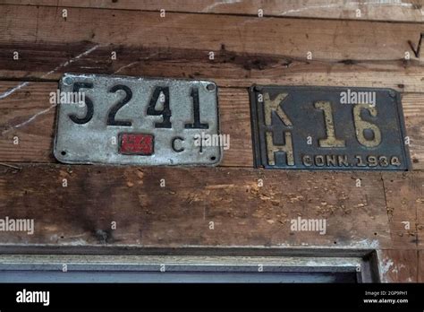 Antique very old vehicle license plate Stock Photo - Alamy
