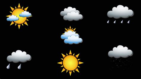 Set 7 Animated Weather Icons Sunny Stock Footage Video 100 Royalty