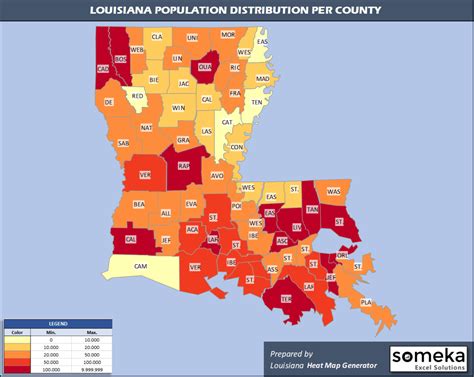 Louisiana County Map And Population List In Excel