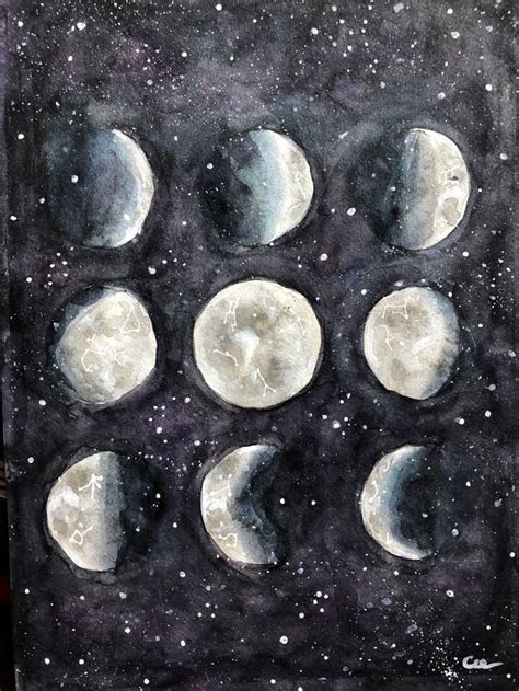 Moon Phases Original Watercolour Painting Cycle Painting Watercolor