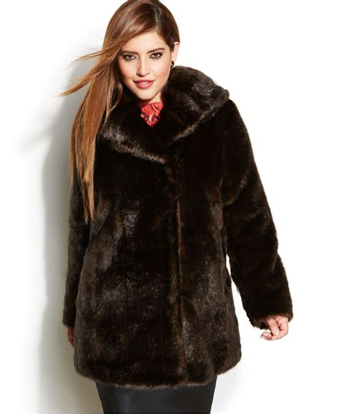 Jones New York Plus Size Faux Fur Coat In Brown Lyst