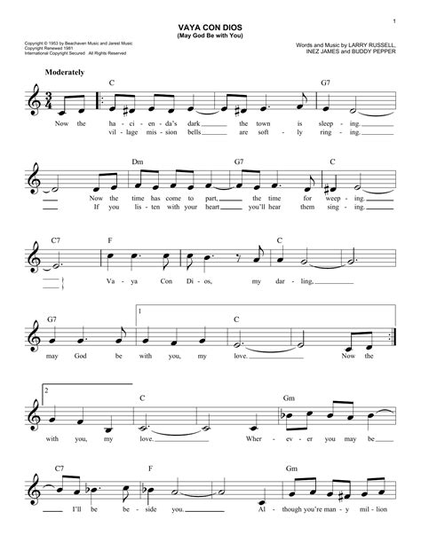Les Paul And Mary Ford Vaya Con Dios May God Be With You Sheet Music