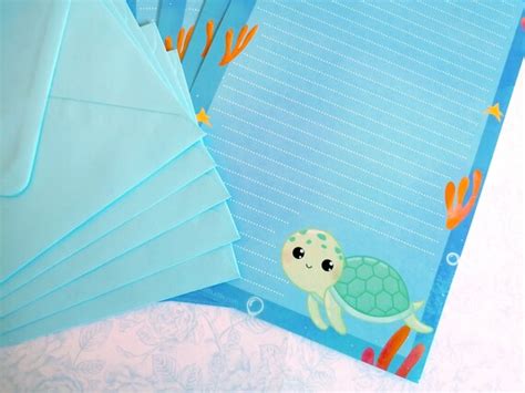 Cute Letter Set Sea Turtle Stationery Penpal Set Writing Etsy