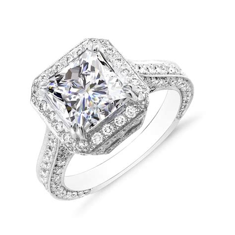 2 425ct asscher cut natural diamond 3 sided pave halo diamond engagement ring gia certified