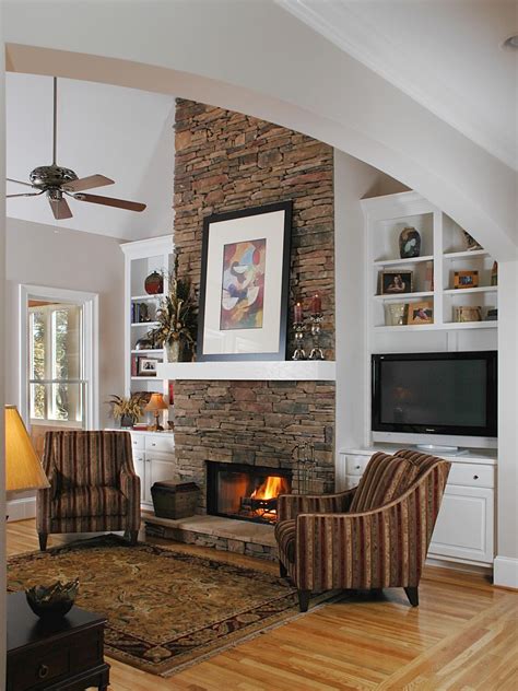 Image Result For Vaulted Ceiling Stone Modern Fireplace With Built Ins
