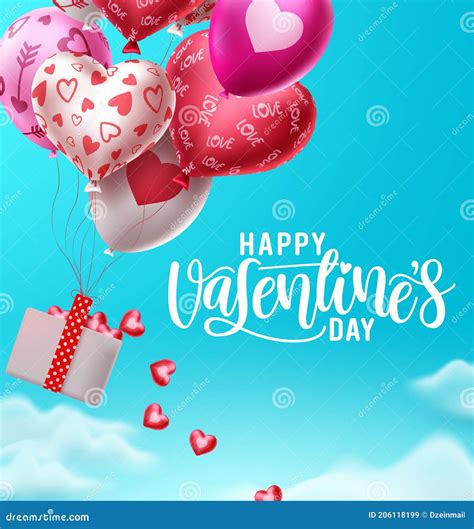 Happy Valentines Day Balloons With Falling Hearts Vector Design