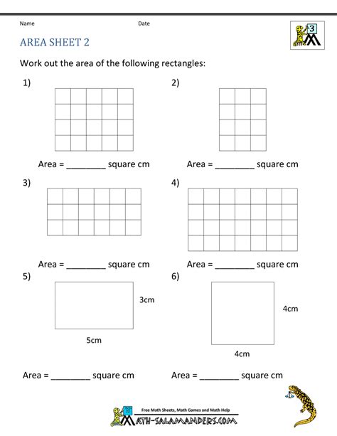 Worksheet 1 has the simplest problems. Area Worksheets