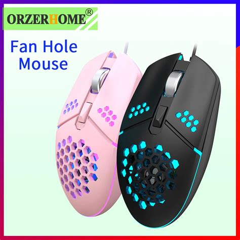 Orzerhome Wired Gamer Mouse With Cooling Fan Rgb Honeycomb Hollow