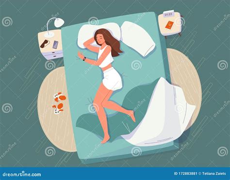 Sleep Control Concept Vector Background Young Woman Sleeping At Home