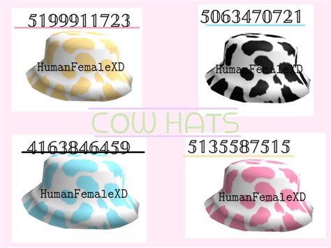 Four Different Cow Hat Codes Roblox Codes Cow Outfits Roblox Roblox