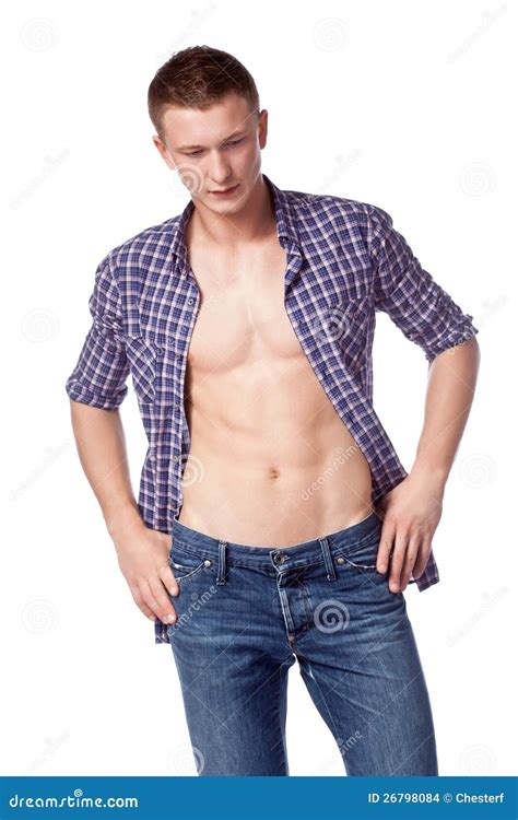 Handsome Man Posing With Unbuttoned Shirt Stock Photo Image Of Handsome People