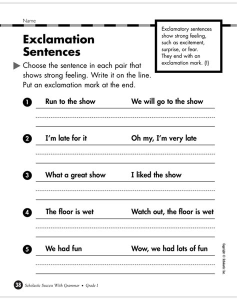 Exclamatory Sentence Worksheet