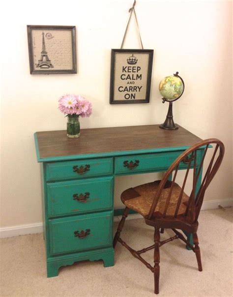 On Holdreserved Rustic Turquoise Desk And Chair Set Vanity Painted