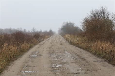Old Country And Empty Road In Foggy Autumn Stock Photo Image Of Scene
