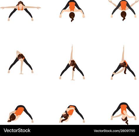 Wide Legged Forward Bend Twist Variations Yoga Vector Image Hot Sex