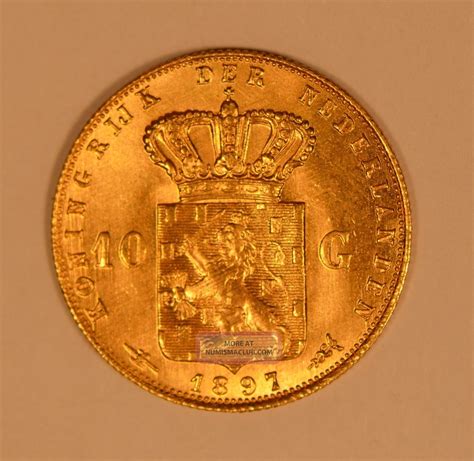 1897 Netherlands Queen Wilhelmina 10 Gulden Gold Coin