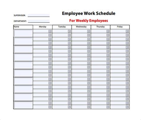 Employee Work Schedule Template 10 Free Word Excel Pdf Format