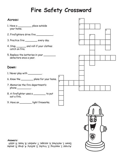 Printable Easy Crossword Puzzles For Kids Fire Safety Worksheets