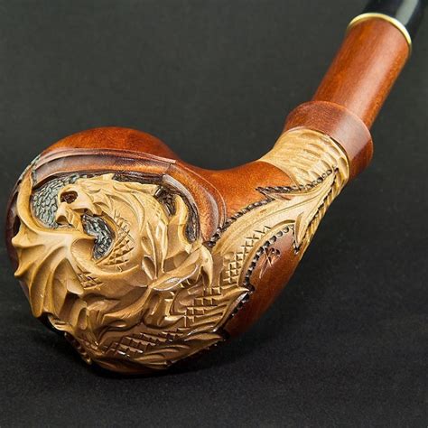 736 Dragon Long Carved Wooden Smoking Pipe Etsy
