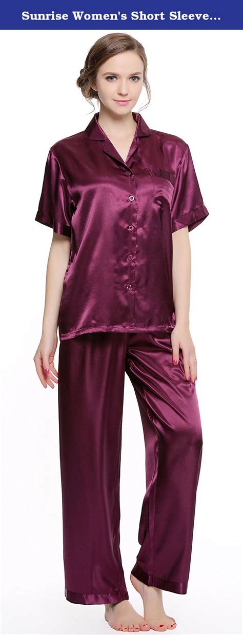 Sunrise Womens Short Sleeve Classtic Satin Pajama Set Large Purple