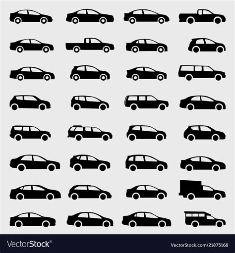 Cars Icons Set On Gray Background Royalty Free Vector Image