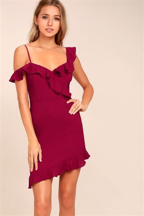 Berry Red Dress Off The Shoulder Dress Bodycon Dress Lulus